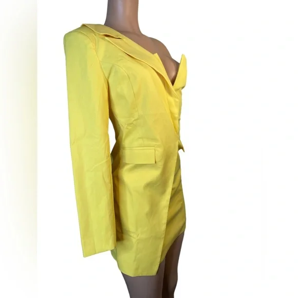 Blazer dress with one shoulder yellow unique piece size small - Picture 10 of 14